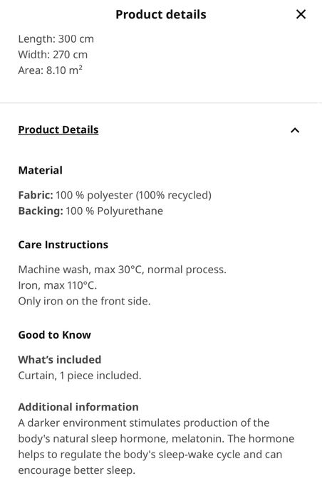 Draperie opaca blackout IKEA MURLAVSMAL 270 cm l * 235 cm h