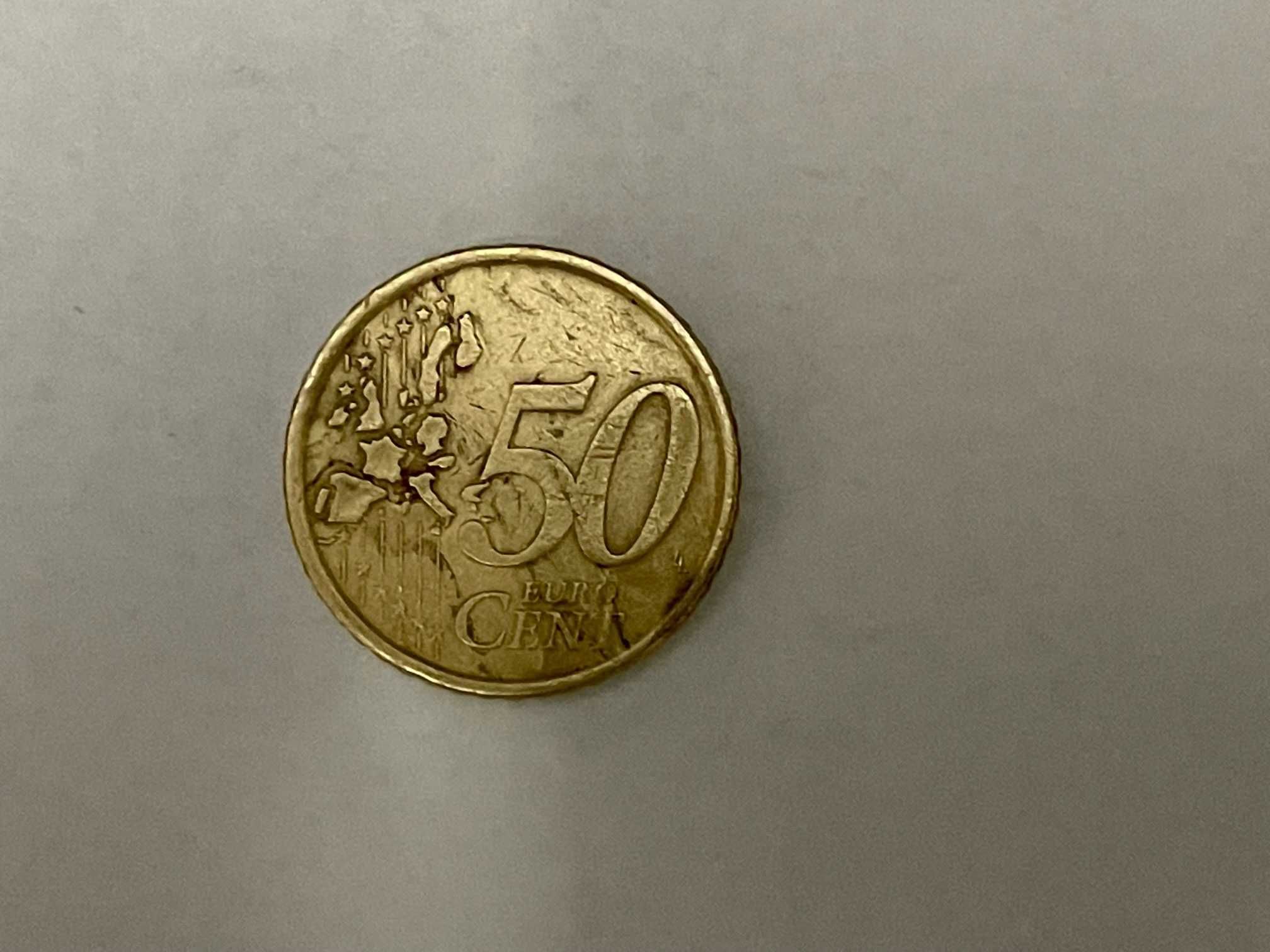 Moneda RARA de 50 euro cent Italia 2002 cu defecte la emitere/batere