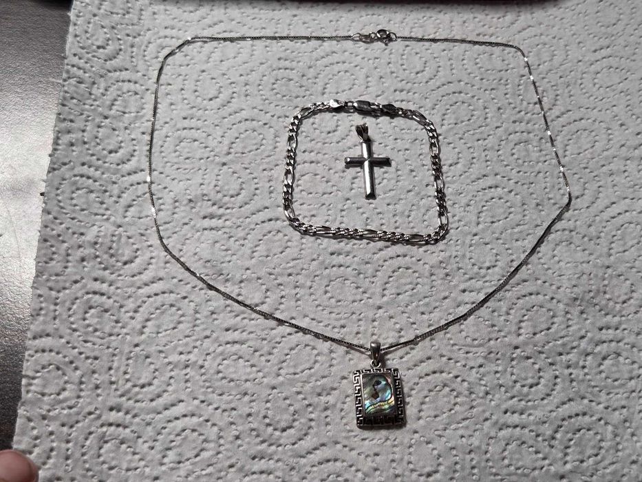 Lot vintage argint lant, bratara si 2 pandative