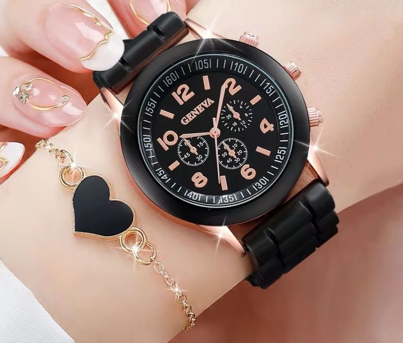 Модерен кварцов часовник Geneva със силиконова каишка за жени