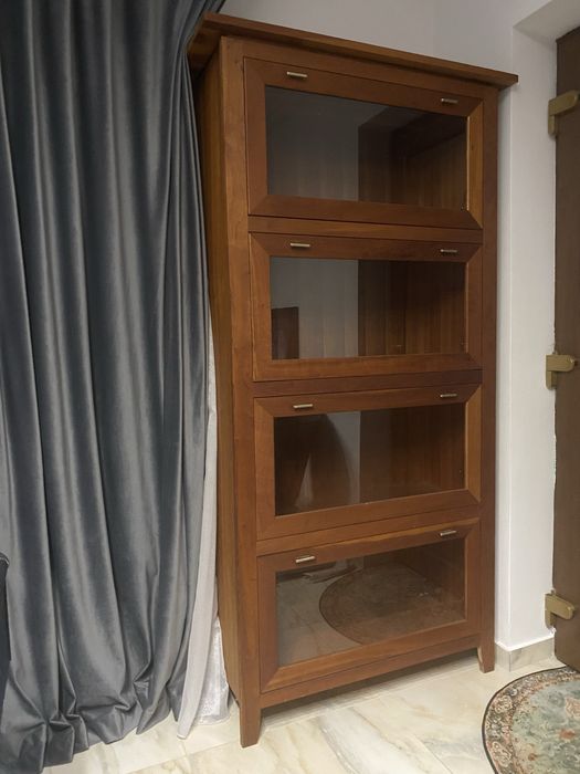Servanta, vitrina, dulap cu geamuri lemn masiv de tec 80% 190x100x40cm