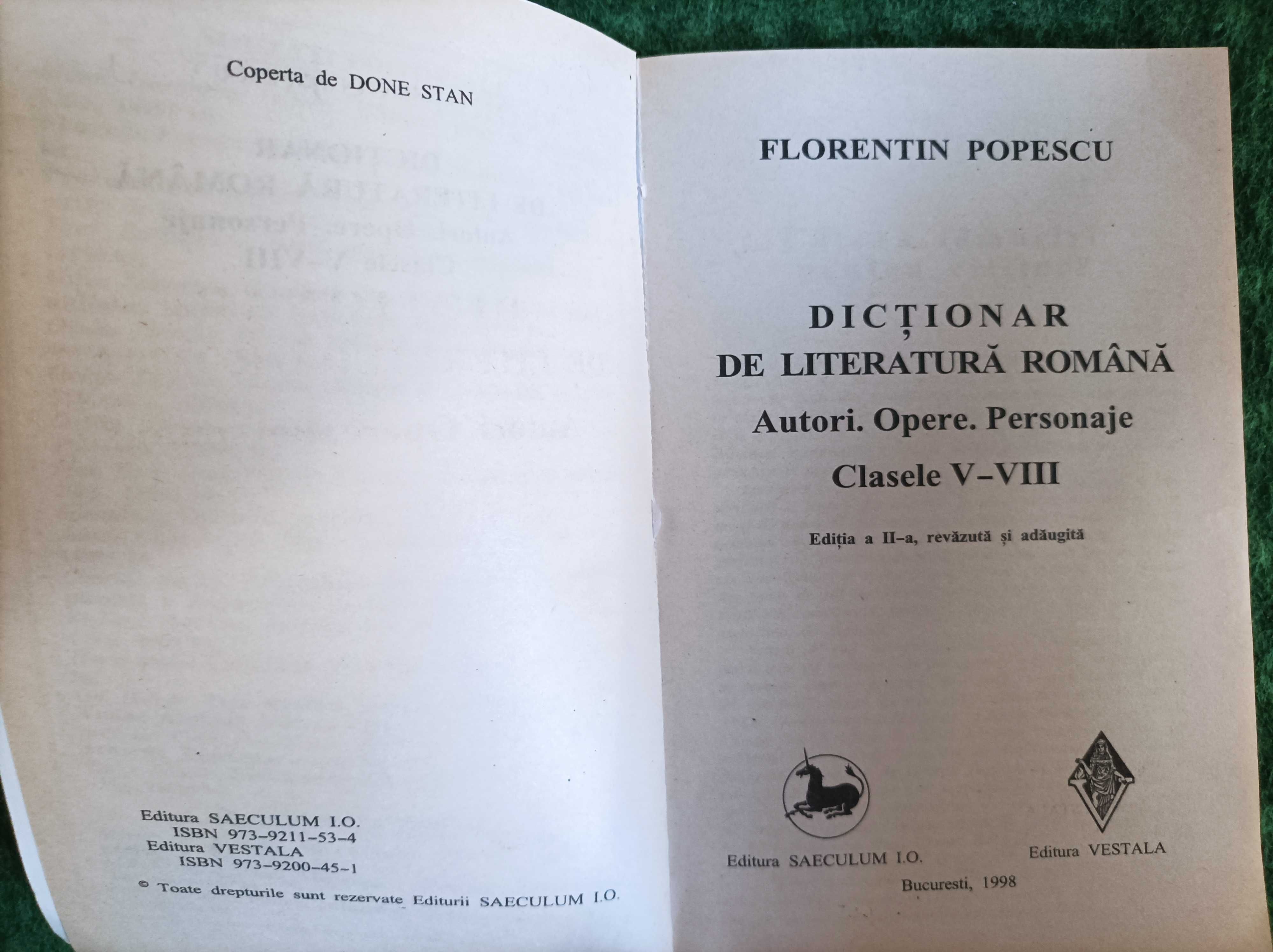 Dictionar de literatura romana. Autori.Opere.Personaje. Clasele V-VIII