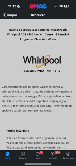 Masina de spalat vase complet incorporabila Whirlpool ADG 6500 A++