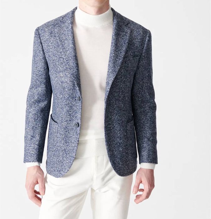 Avva Мужская темно-синяя однотонная приталенная пиджак