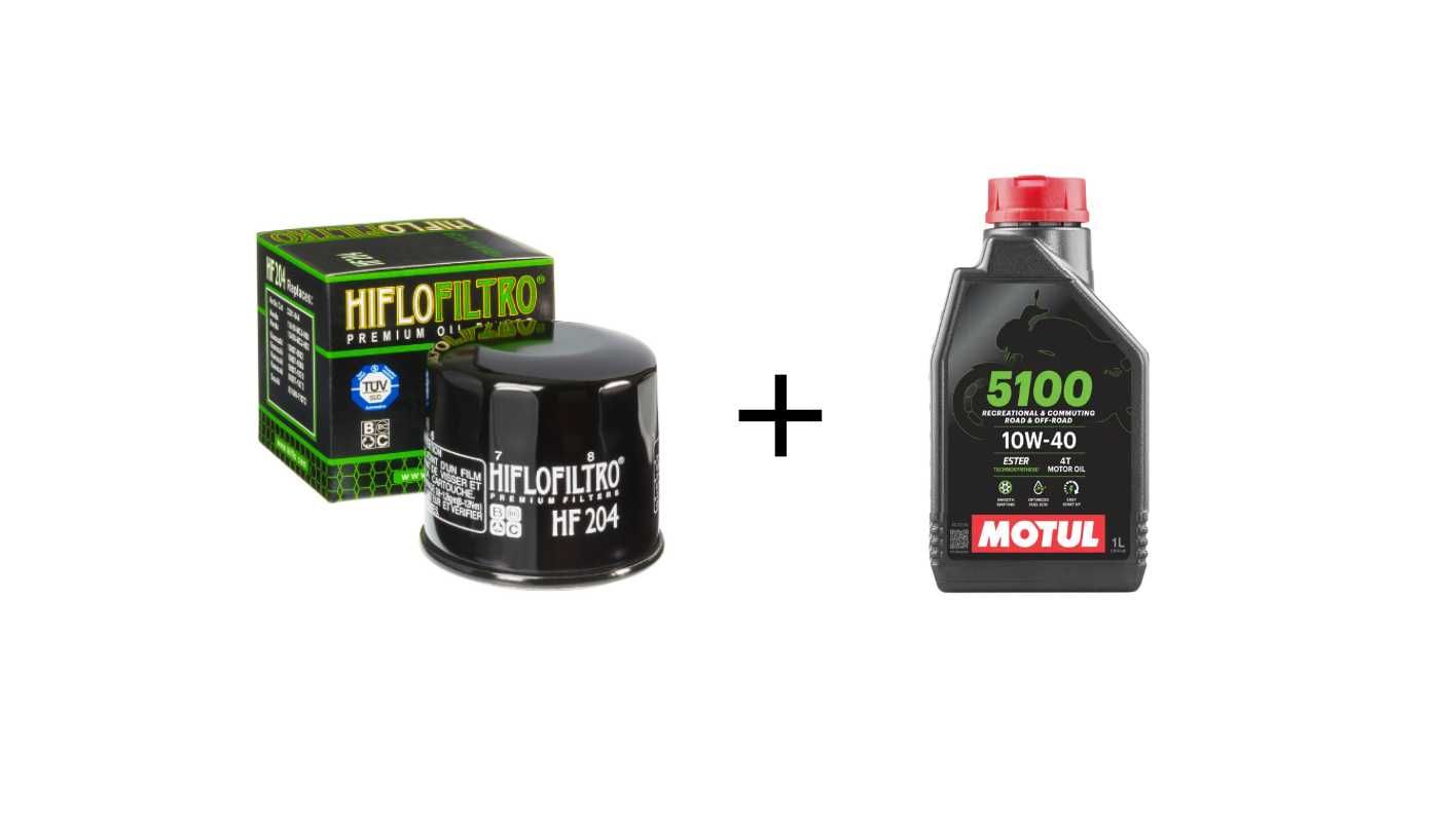 Pachet revize moto Ulei Motul 5100 10w40 + Filtru de ulei moto HF204