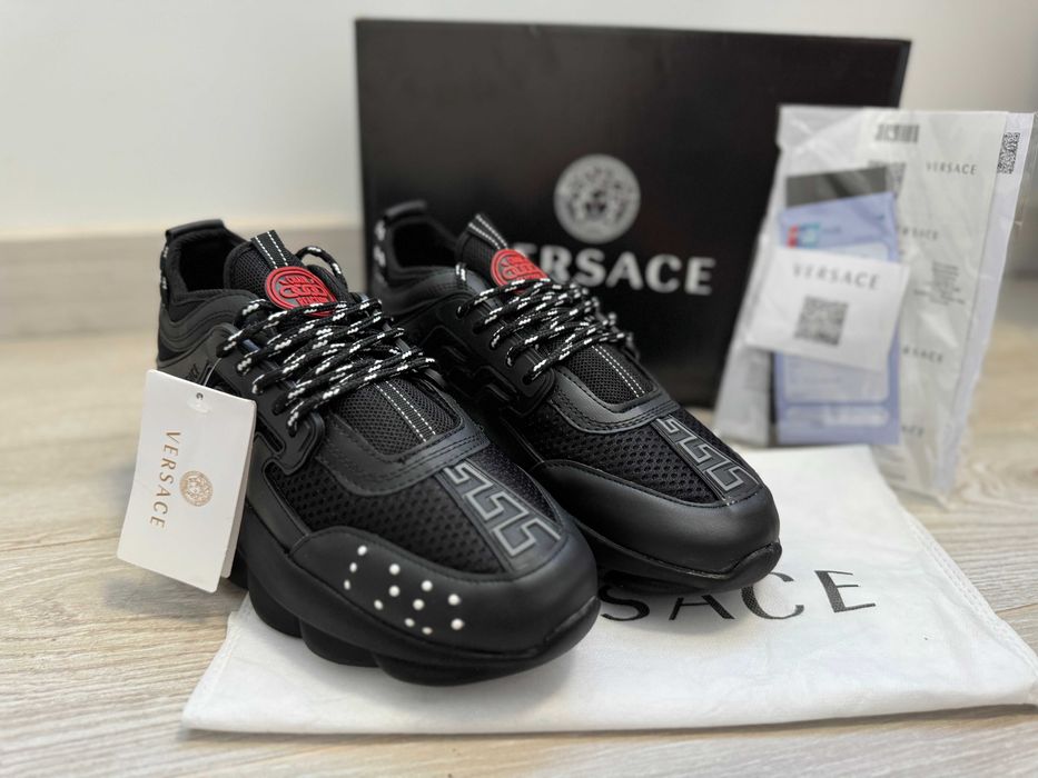 Adidasi VERSACE Chain Reaction Black - Unisex - Full Box - Produs Nou