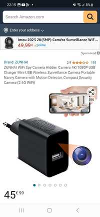 ZUNHAI Cameră spion WiFi Cameră ascunsă 4K/1080P Încărcător USB Mini U