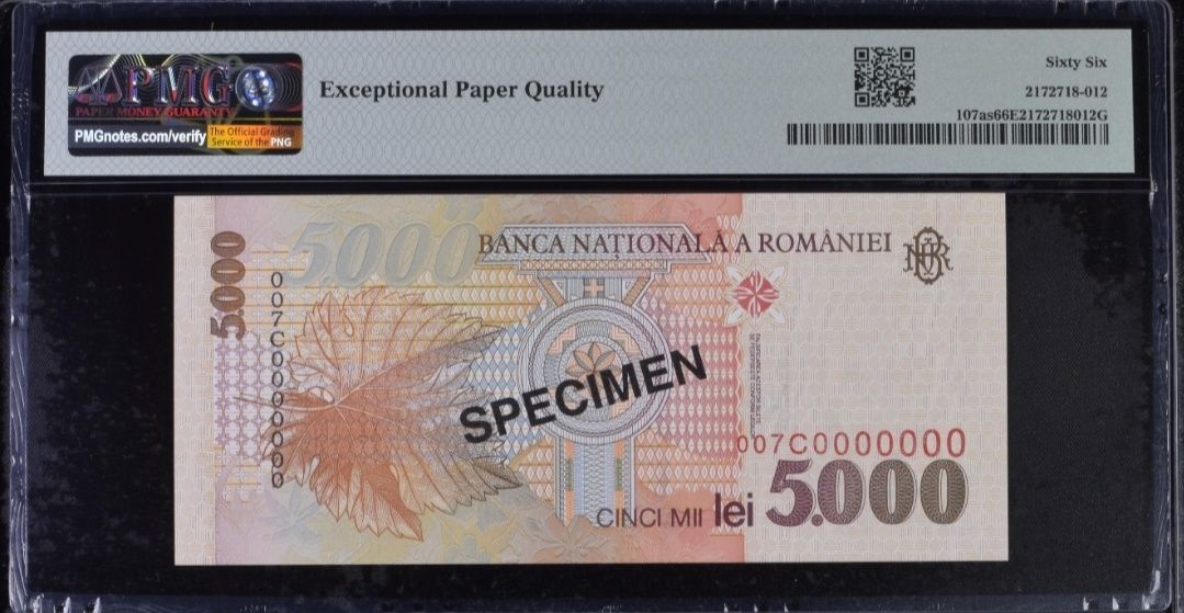 Bancnota gradata PMG 5000 lei 1998 SPECIMEN