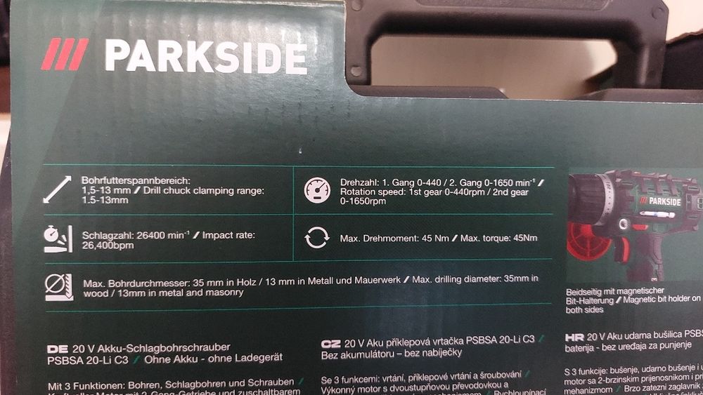 Masina bormasina de găurit și insurubat cu percutie Parkside PSBSA 20