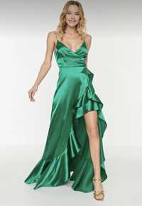 Дълга рокля сатен зелена, размер М