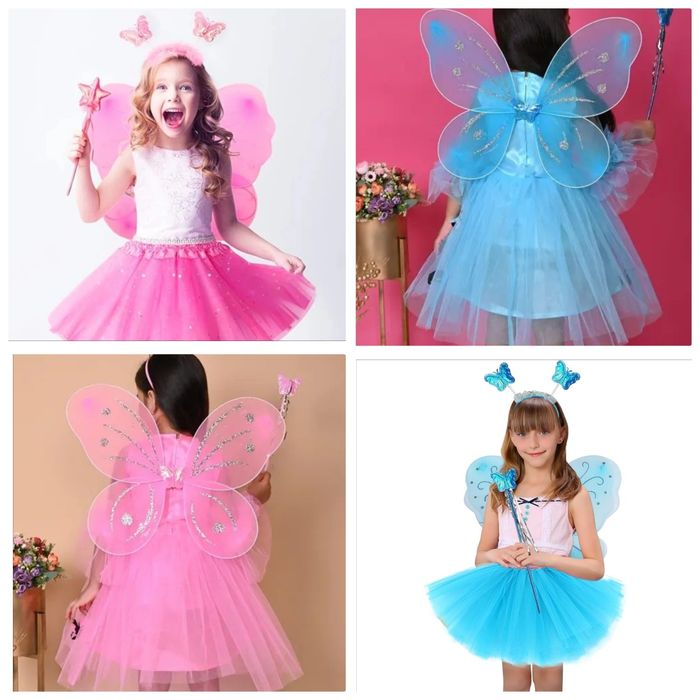 Led Комплект Пеперуда, 4 части, светеща пола с крила, пръчка и диадема