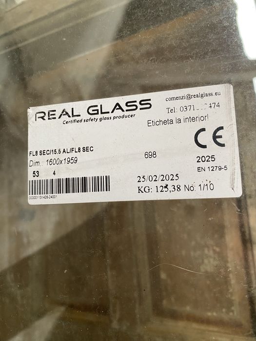 Geam termopan securizat 1959x1600/  8-16-8  mm ambele foi de sticlă