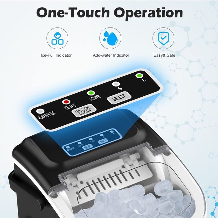 Mașină de gheață tip cuburi, compactă, gata în 6 minute, 2 L