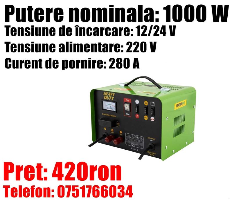 Redresor Incarcator Baterie Auto Robot Booster Pornire 280A 1kW