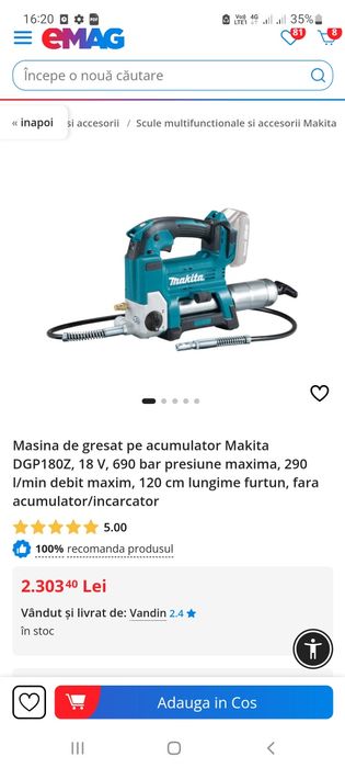 Masina de gresat pe acumulator Makita DGP180Z