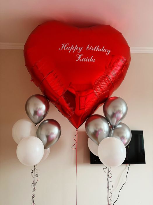 Гигант сердца, гелиевые шары, оформление, день рождение, выписка