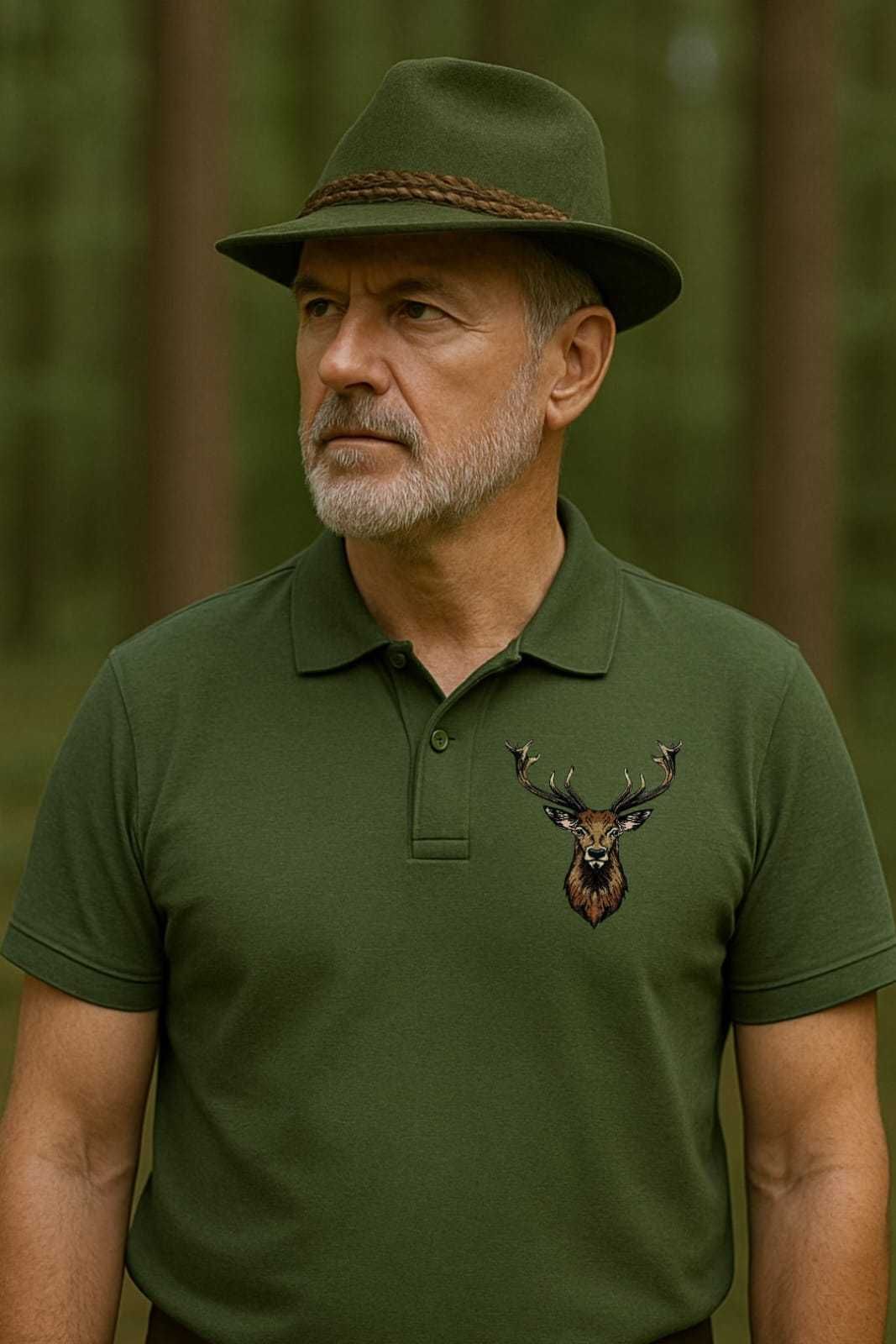 Tricou polo de vanatoare cu cerb brodat