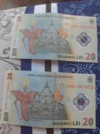 Vând doua bancnote înseriate 20 de ron