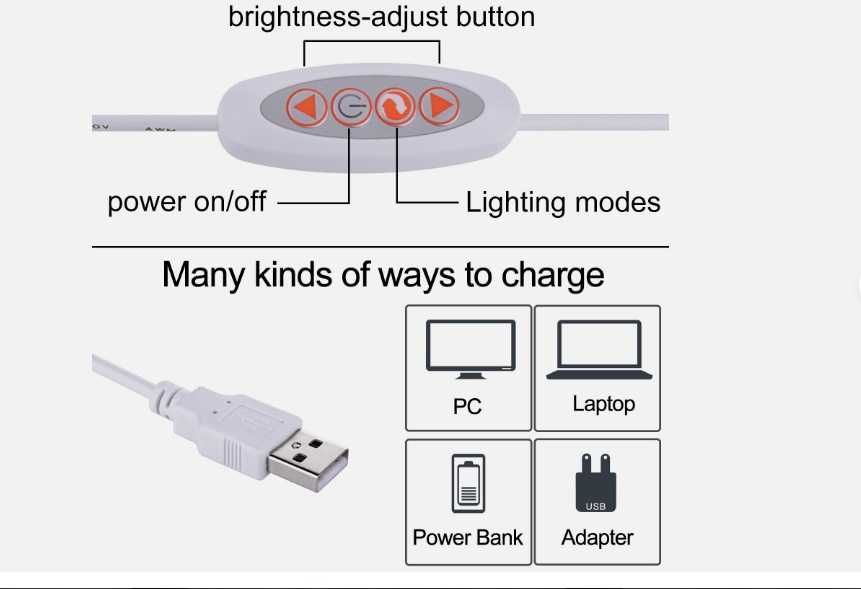 Led Настолна лампа с щипка  USB захранване