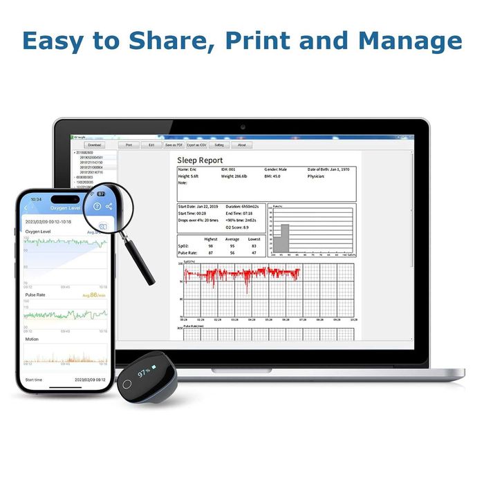 O2 пръстен -кислороден монитор с вибрационно напомняне - Bluetooth