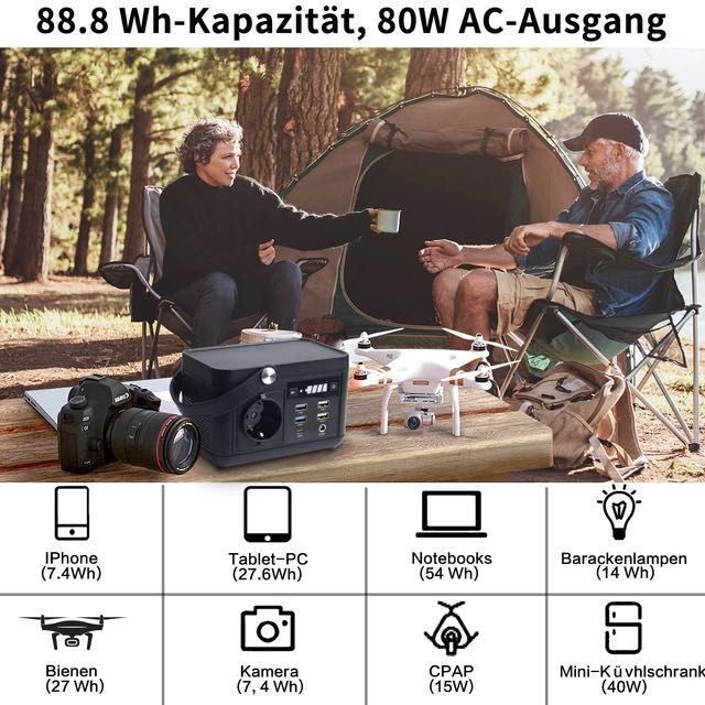 Power Station 88.8Wh, 80W, USB-C, LED, ideala pentru camping,calatorii