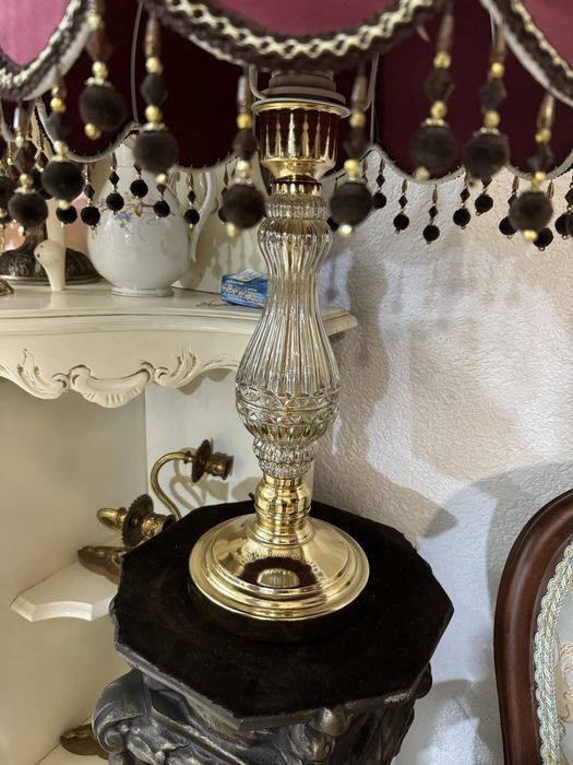 Picior din  sticla cu bronz/abajur matase