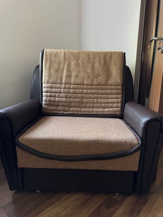 Fotoliu extensibil Bucur, stofa + imitatie piele, maro