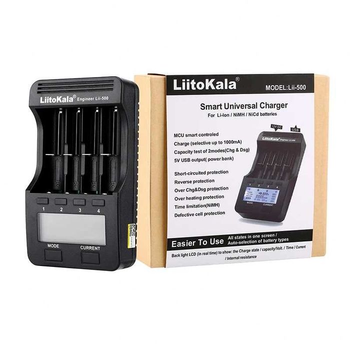Incarcator inteligent Liitokala pt 4 acumulatori 18650 AA AAA 26650