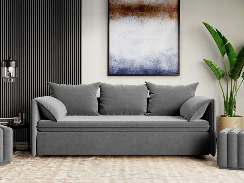 Canapea Extensibila Vanilla Stofa Catifea Gri Deschis