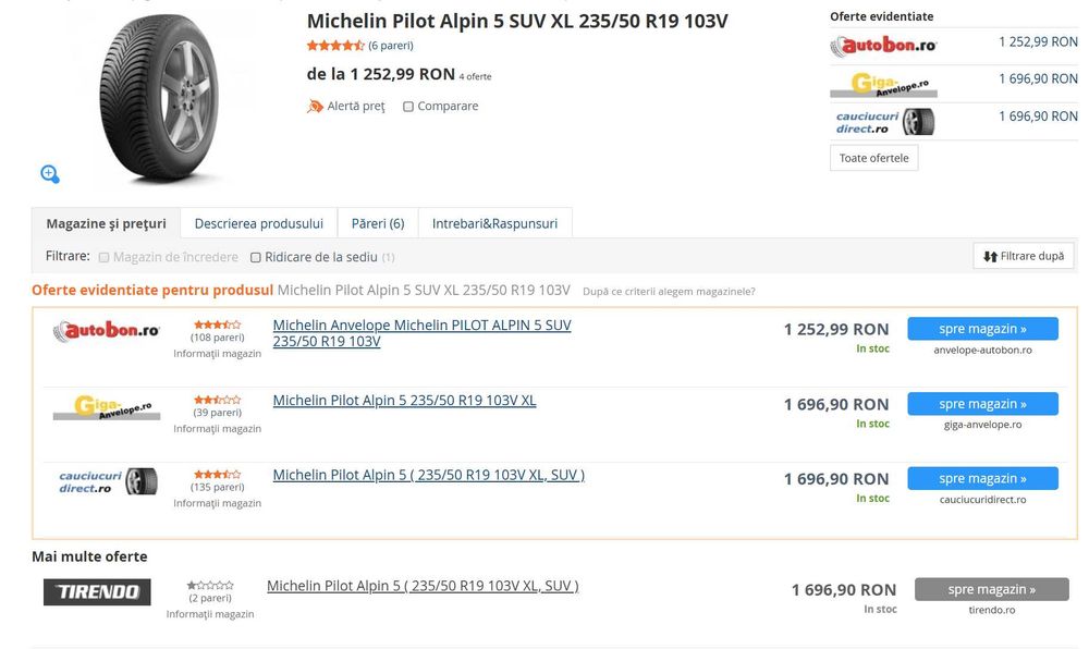 Set anvelope de iarna 235/50R19 Michelin Pilot Alpin 5 SUV-4buc-900RON