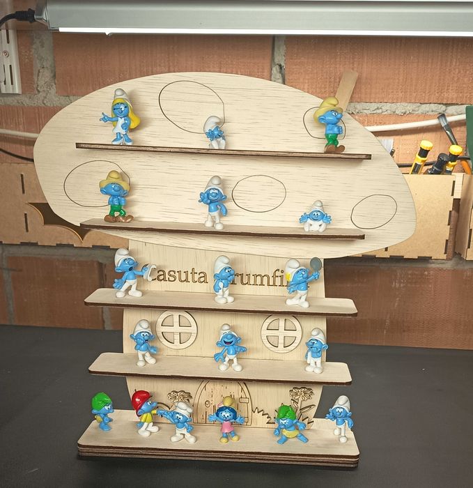 Casuta strumfi kit, activitate pentru copii, pentru colorat / asamb