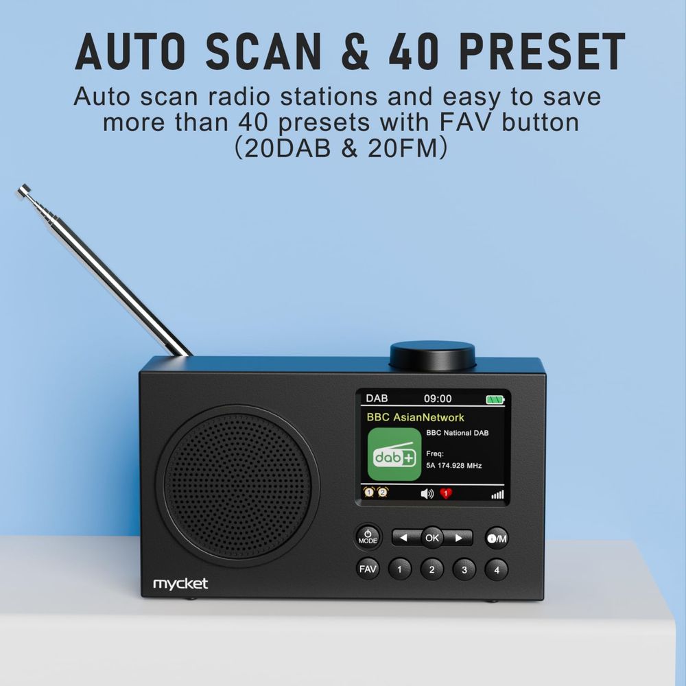 MYCKET акумулаторно DAB/DAB+/FM радио/Bluetooth/2,4” LCD цветен екран