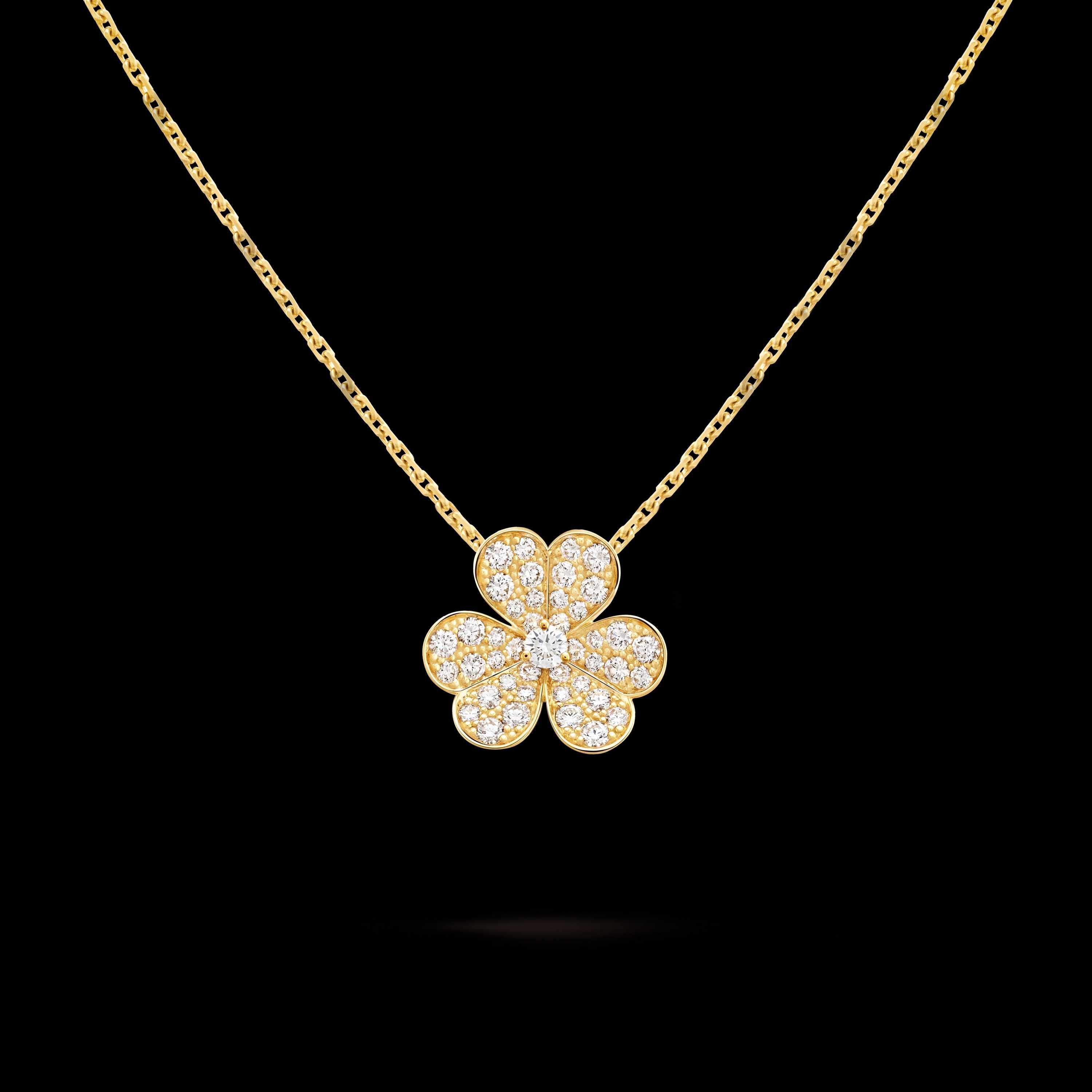 Van Cleef & Arpels VCA Gold Frivole Small Diamond Clover Дамско Колие