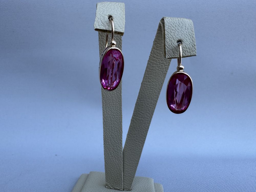 Cercei aur rose 14 k Rusia si rubine