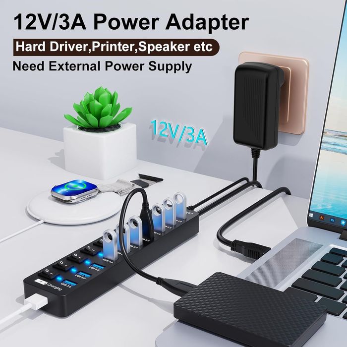 Hub USB VEMONT 10 port Multi USB,comutator indiv pornit/oprit,sigilat