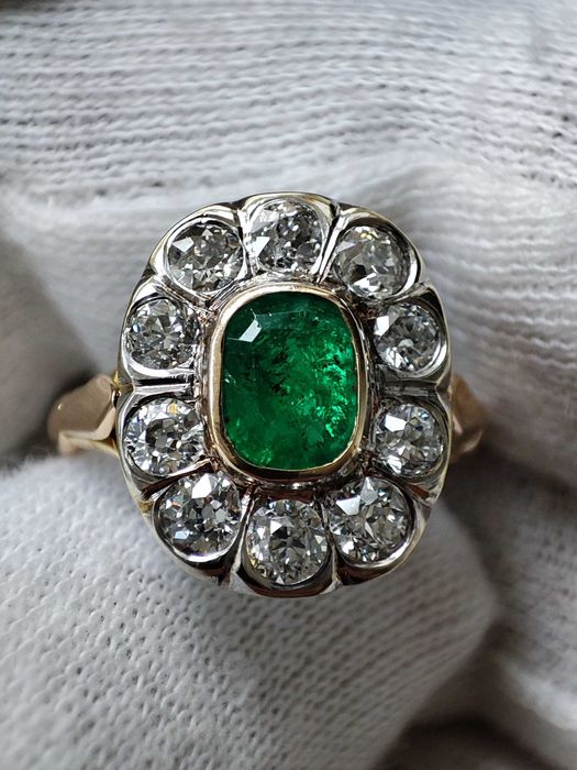 Inel Aur 14K Cu Smarald Si Diamante Diamant Unicat
