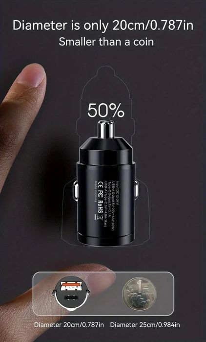 Incarcator Auto Mini 66w, 2 intrari, negru