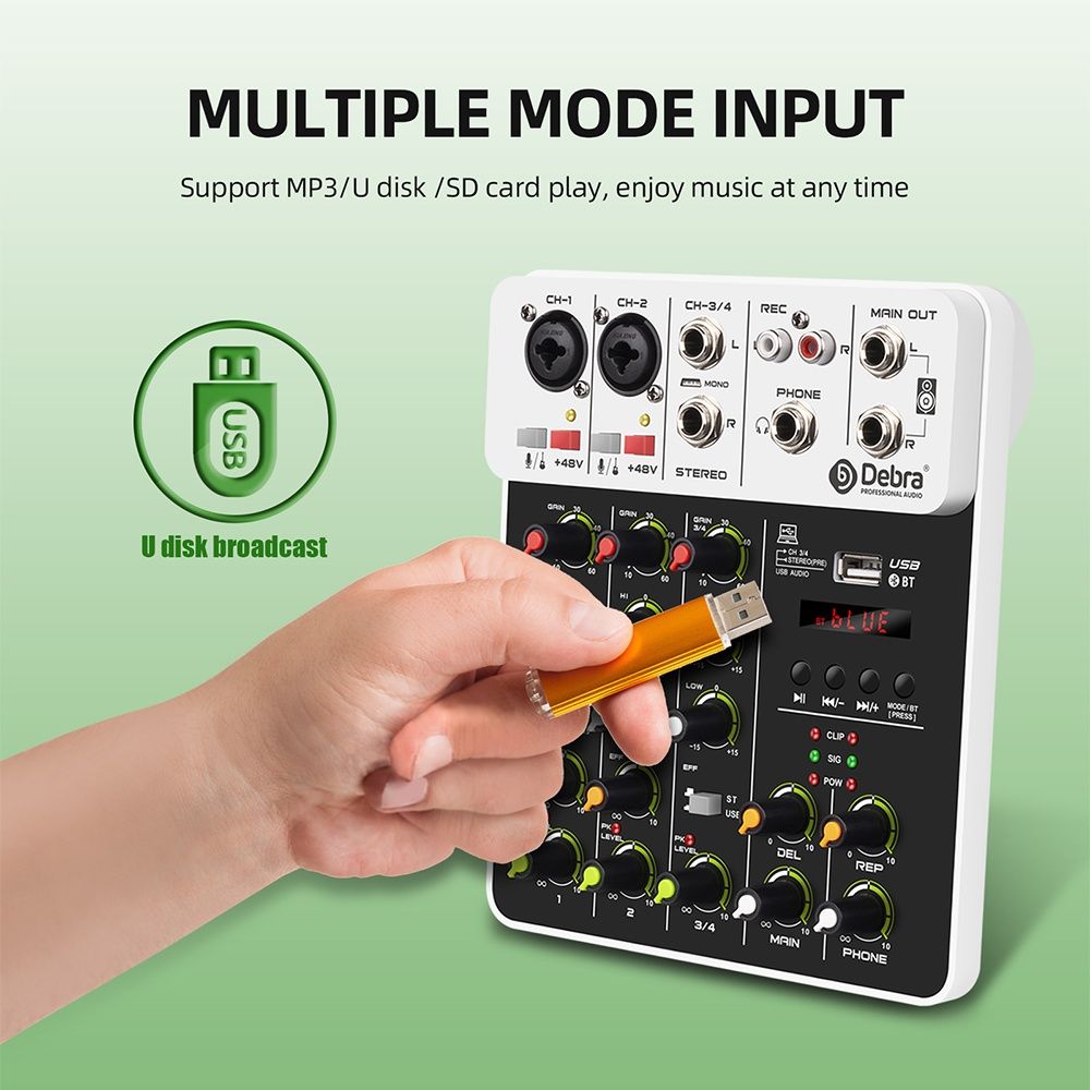 Смесителен пулт Debra V4, DJ Mixer, Bluetooth, Usb Play, Plug and Play