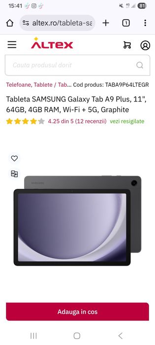 Vând tableta samsung galaxi tab a9+ 5g