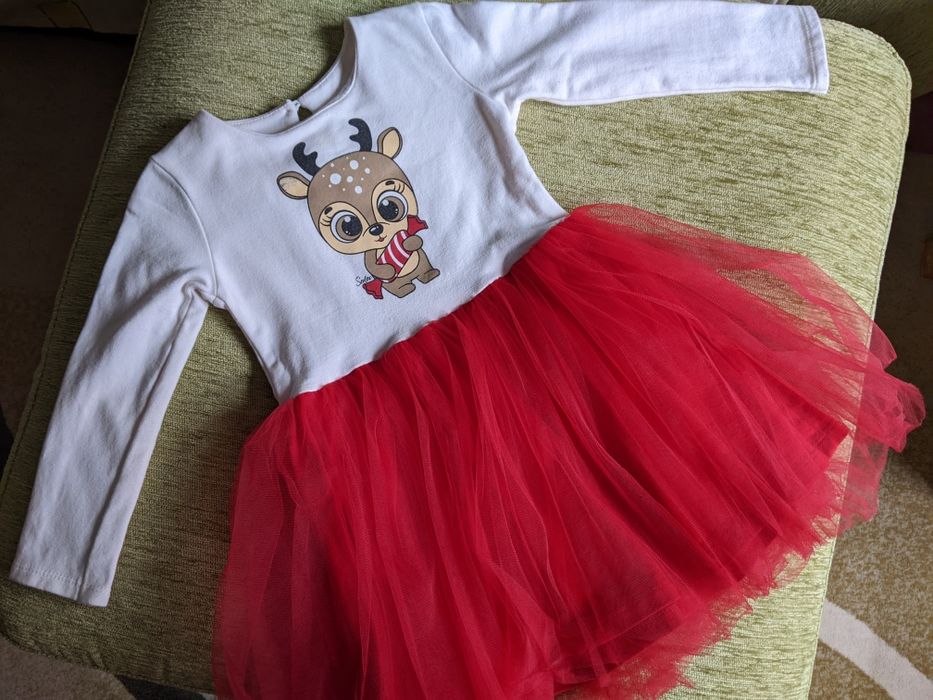 Коледна рокля, плътно памучно трико, 2-3,5 г., 98 см