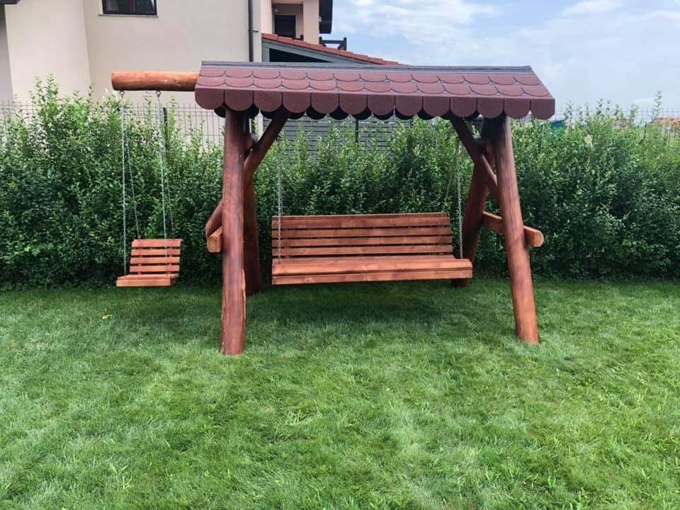 Mobilier  rustic terasă  foișor  leagan  mese scaune  balansoar lemn