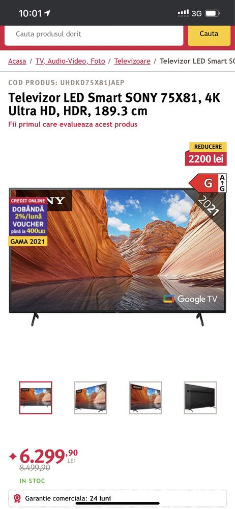 Smart TV Sony 189cm google tv