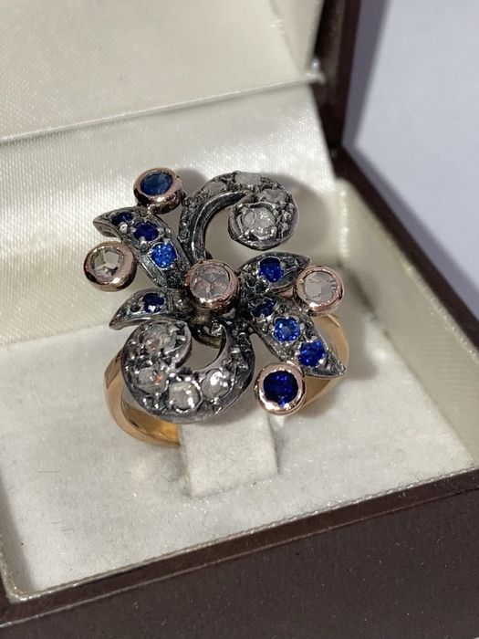 Inel antic aur 18kt.cu diamante si safire