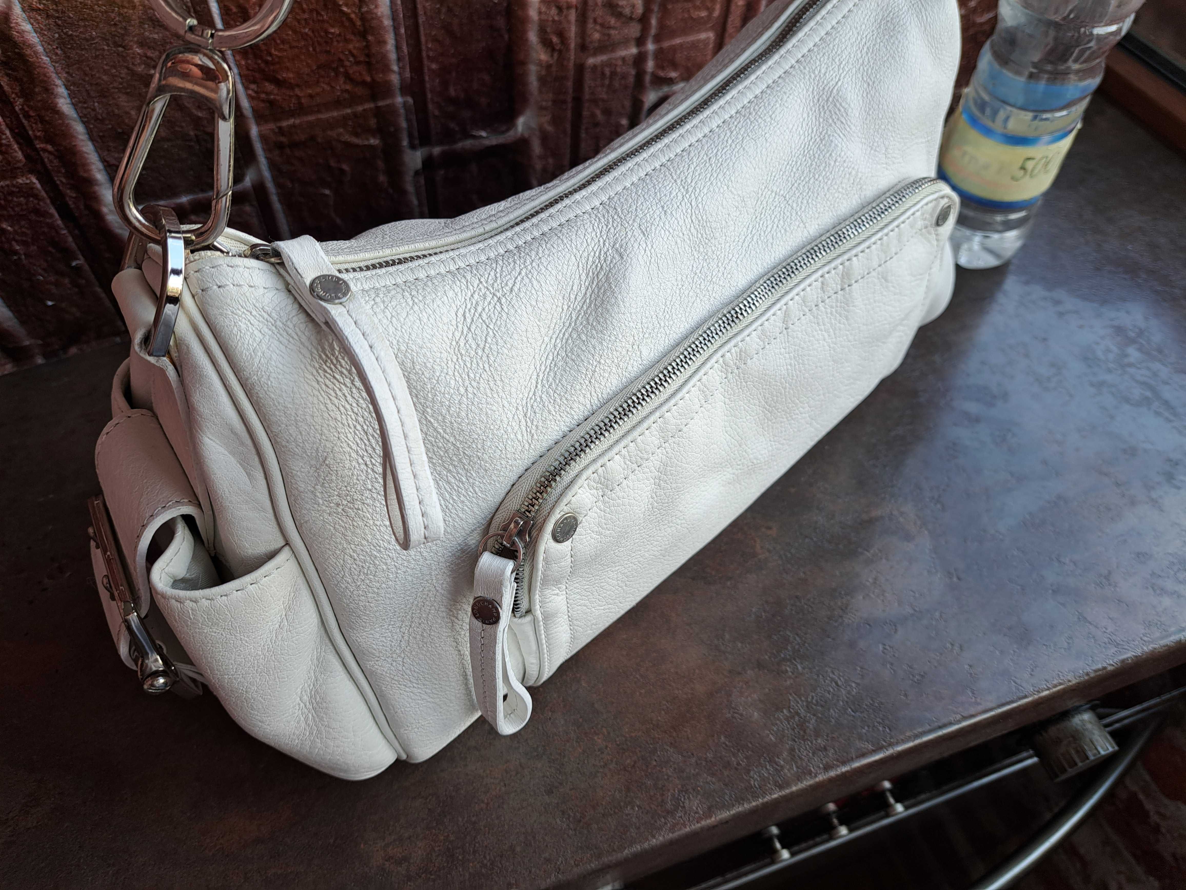 дамска чанта, Longchamp,малка бяла чантичка-естествена кожа