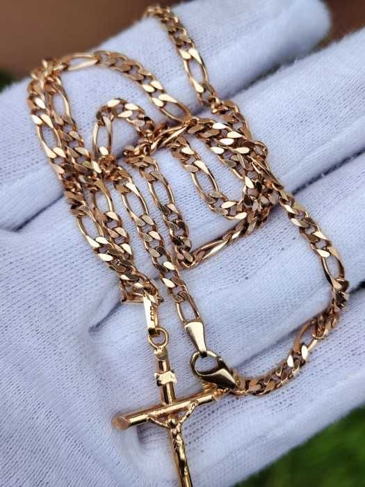 Lantisor Lant Aur 14K Retro Figaro Zale Pline Cruciulita Cruce 16.18G.