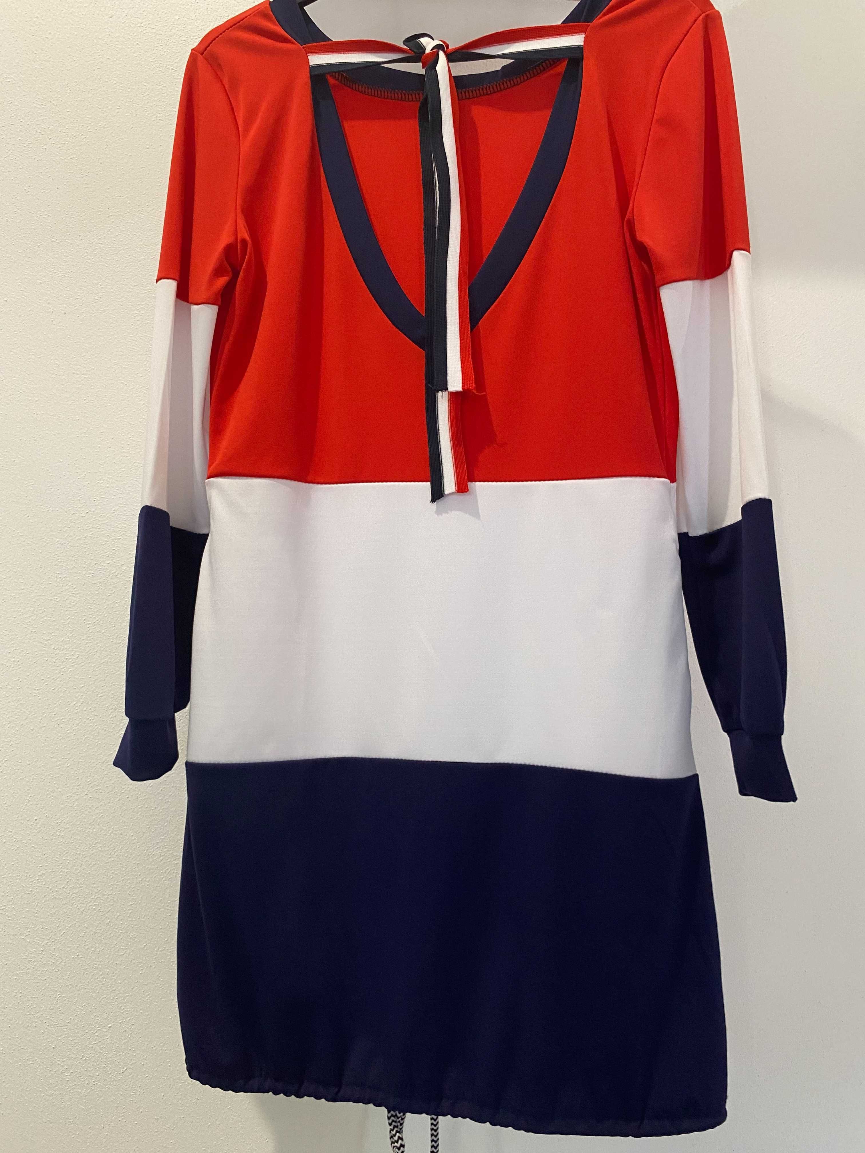 Tricou lung/rochie de vara, subtire, nou, marime S, rosu+alb+bleumarin