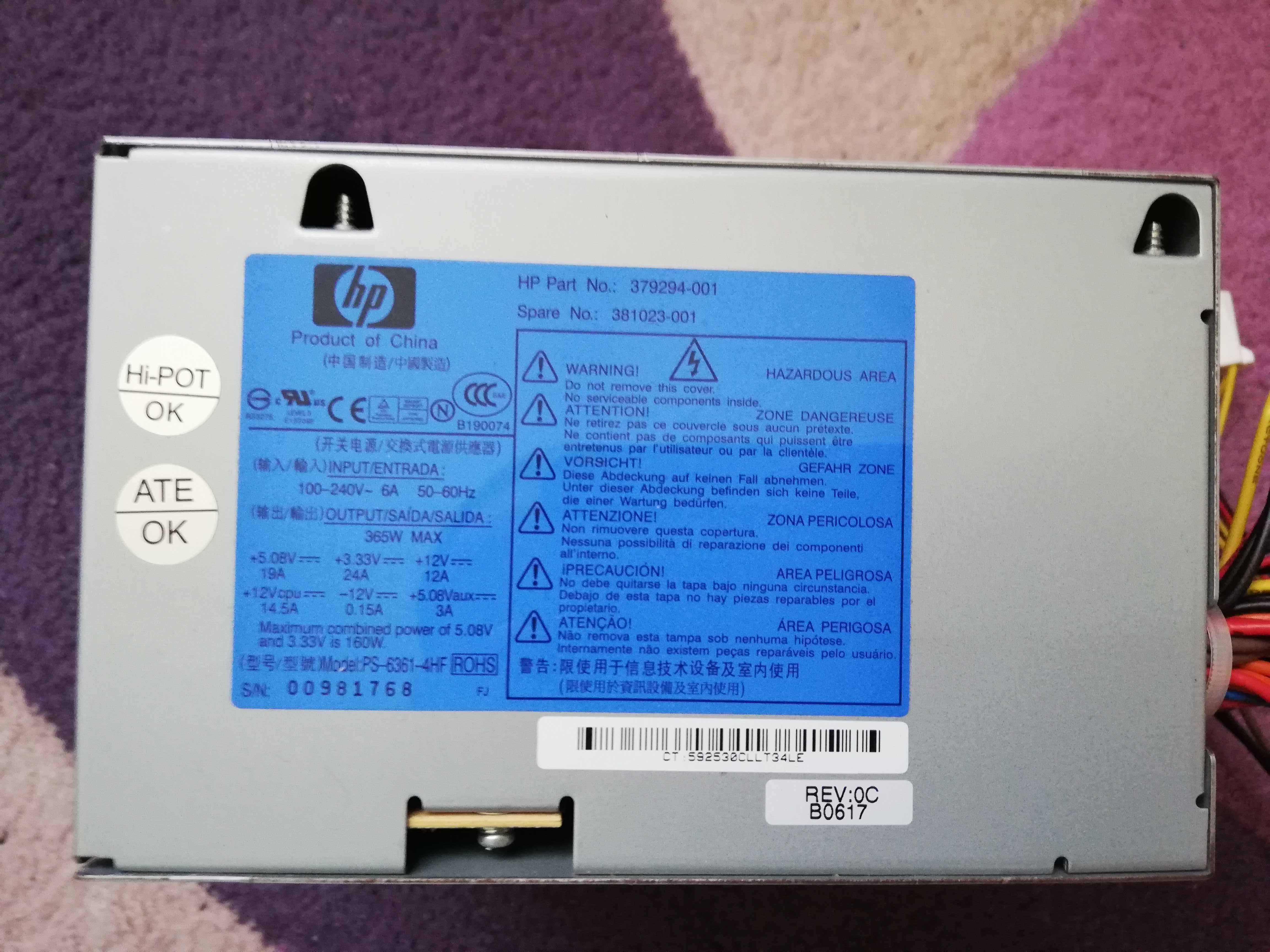 Sursa pc HP 379294-001 PFC 365w Real Power Supply