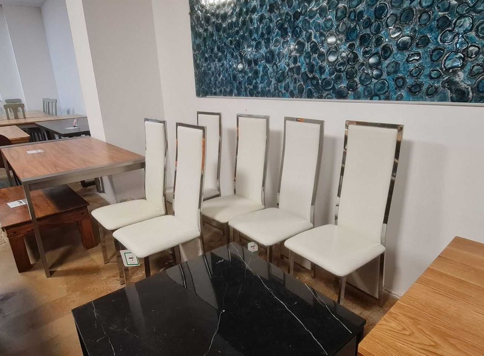 Бели кожени трапезни столове - 6 броя