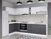 Set Mobila Bucatarie Colt Mina Dual 140*300 Gri Antracit/Alb C115