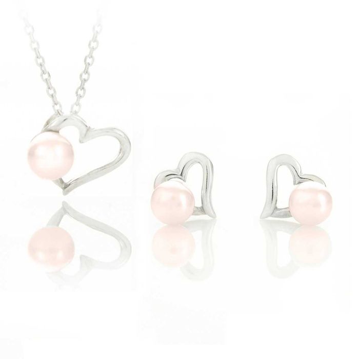 Сребърен комплект Сърце с перли 6мм rosaline [КУПУВАН ЗА 55ЛВ]